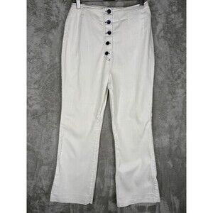 Vtg 60s Pykettes Pants Women 25x27 White Cotton Flare Button Fly Denim High Rise